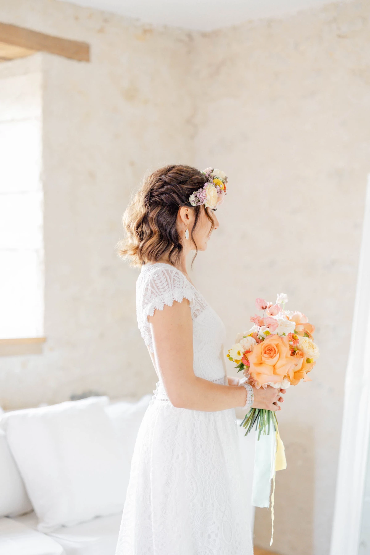 robe pétale dentelle gris marron