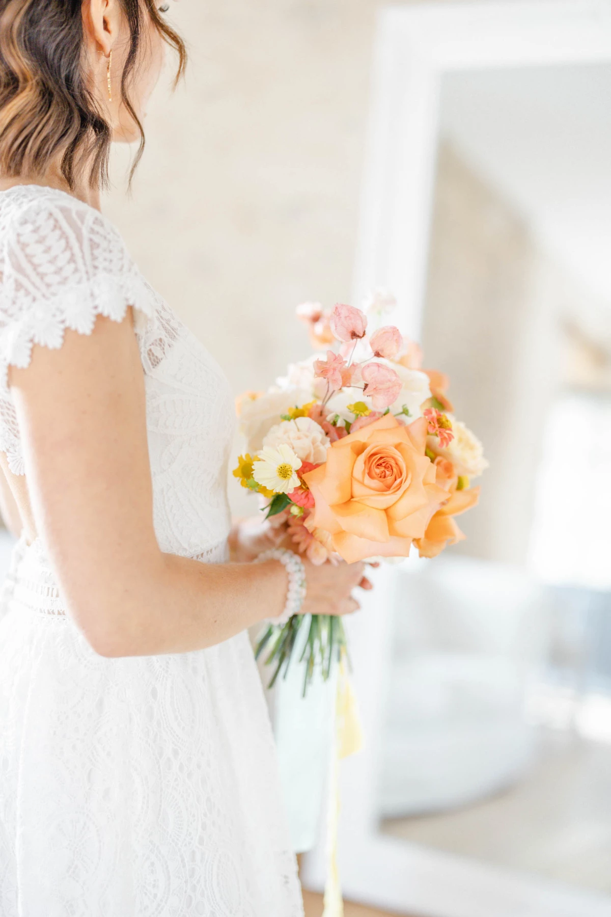 robe événement pétale rose beige