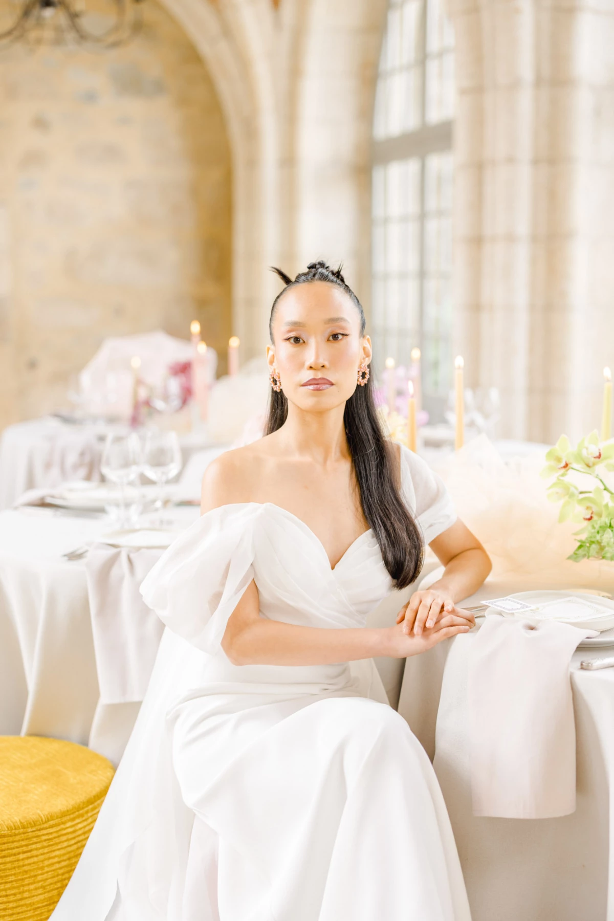 robe événement orange gris marron