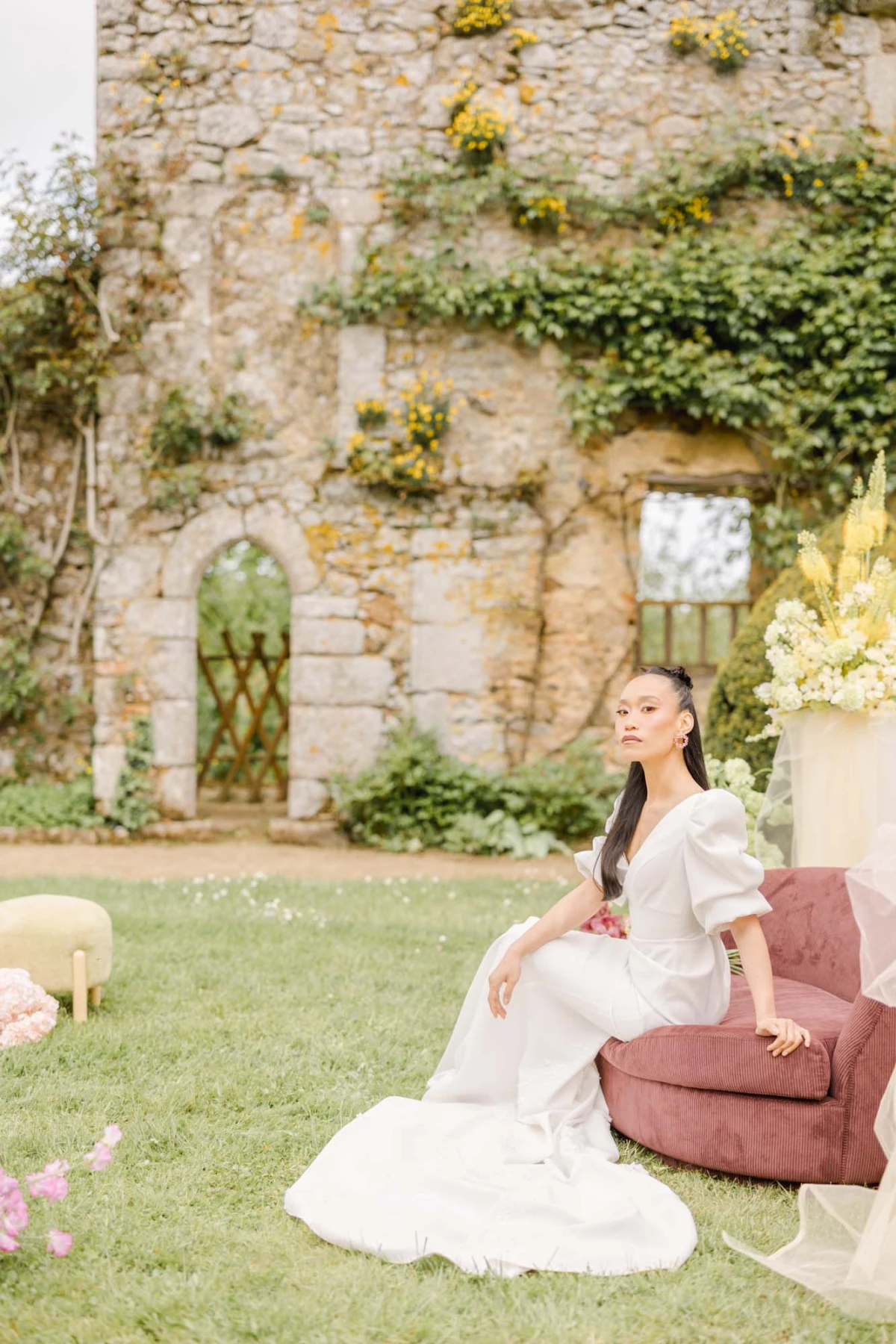 robe rose composition florale beige marron