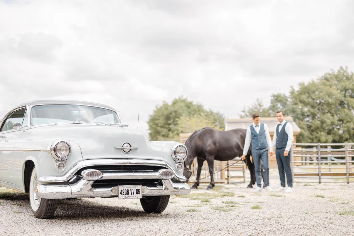 robe beige gris mariage voiture